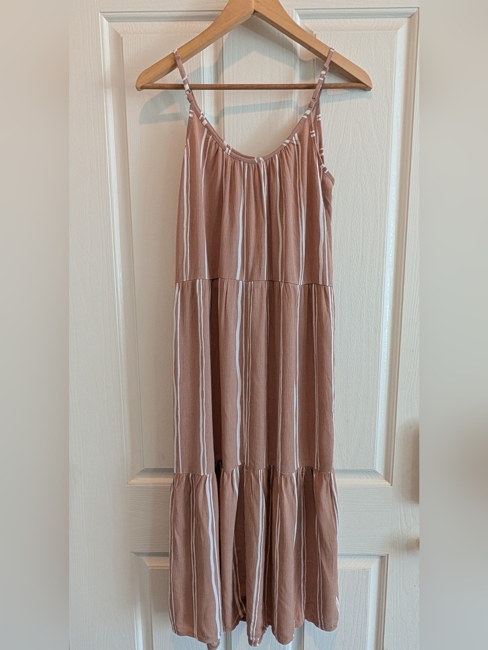 NWT- LOFT- Striped Spaghetti‑Strap Maxi Dress - Blush